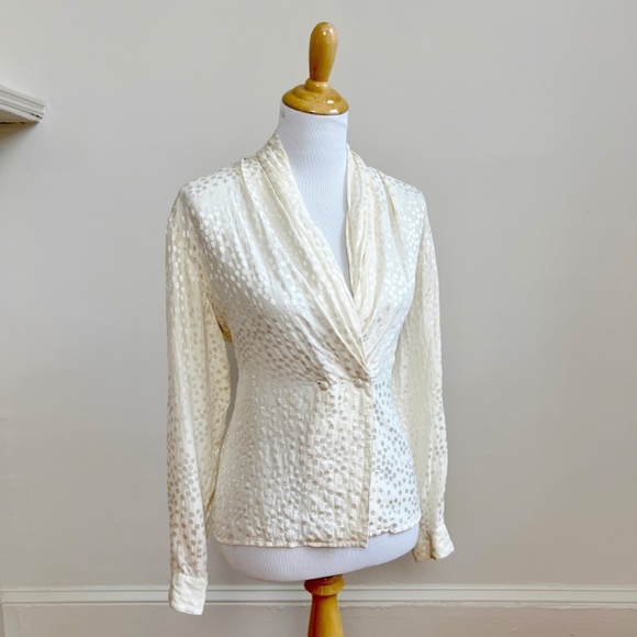 Vintage SLB by Sunny Leigh 100% Silk Minimalist Ivory Classic Blouse Top Medium - Picture 6 of 13